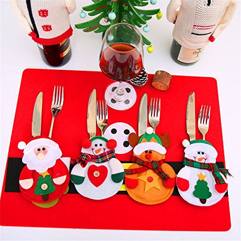 12Pcs Christmas Dinner Decoration 2018 New Cutlery Suit Tableware Silverware Holders Cartoon Knife Fork Bag Snowman Santa Claus Reindeer Home Decoration
