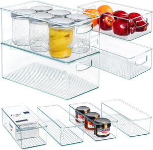 Hudgan 8 PACK Stackable Pantry Organizer Bins (3 sizes) – Clear Fridge Organizers for Kitchen, Freezer, Countertops, Cabinets – Plastic Food Storage Container with Handles for Home and Office $27.87