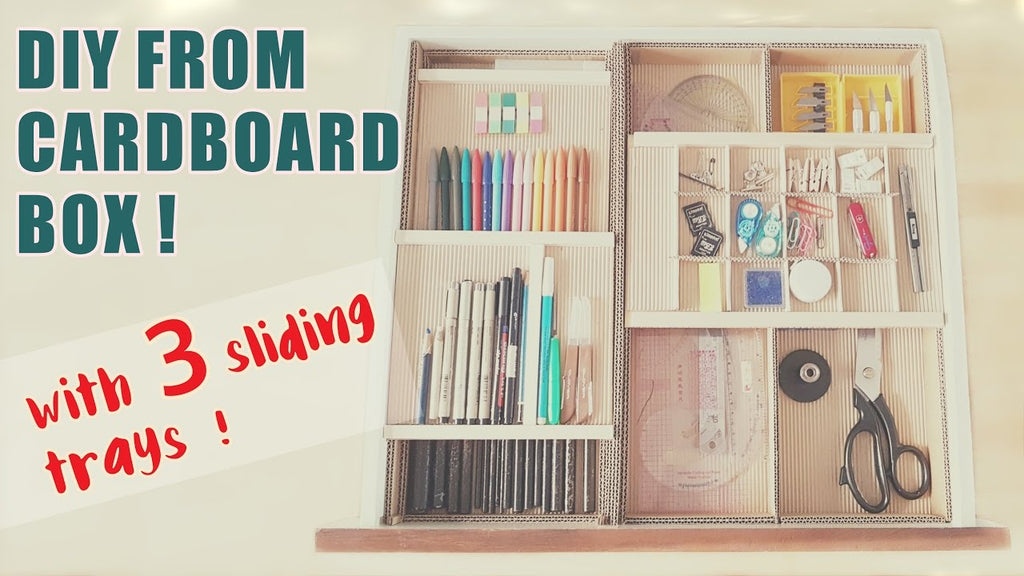 How to make a 3 level desk drawer organizer with sliding trays from a cardboard box