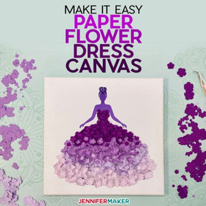Learn how to make a super easy paper flower dress canvas to “dress up” your wall! This pretty wall art makes lovely home decor or a special gift