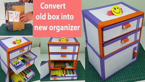 In this video, we will see how to convert your old cardboard boxes into cardboard DIY desk organizer with three cardboard box drawer and one other ...