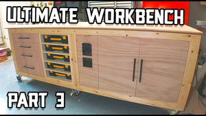 We finish the guts of the ultimate shop table/ultimate workbench build! Drawers were installed as well as a custom parts organizer rack for all of my most used ...