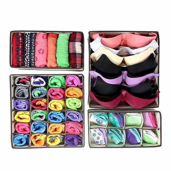 4pcs Closet Foldable  Non Woven Underwear Organizer  Socks Drawer Storage Boxes