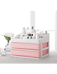 Makeup Drawer Organizer, VONOTO Cosmetic Storage Case Vanity Display Boxes with Drawers (Pink, Two Drawer)