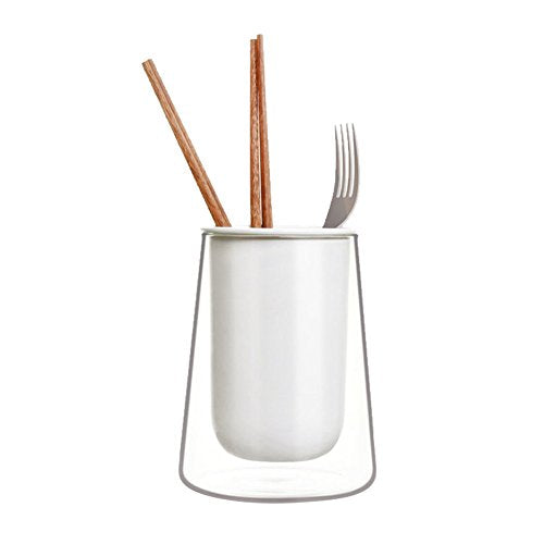 Olpchee Creativity Ceramic Glass Kitchen Utensils Holder Self Drain Drying Flatware Caddy Cutlery Organizer