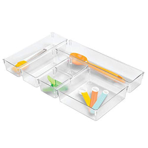 iDesign Plastic In Drawer Organizer Trays for Kitchen Utensils, Silverware, BPA-Free, Set of 6, Clear