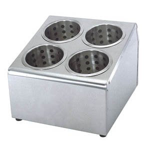 COMMERCIAL 4-HOLE STAINLESS STEEL CYLINDER FLATWARE SILVERWARE UTENSIL HOLDER ORGANIZER CADDY