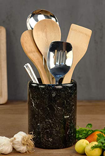Utensil Holder Spoon Caddy Countertop Handmade Marble kitchen Utensils set organizer - 4.5x4.5x6.5 Inch flatware chopstick Canister Utinsle Holders – Non Bamboo Non Ceramic - Home Accessories (BZ-03)