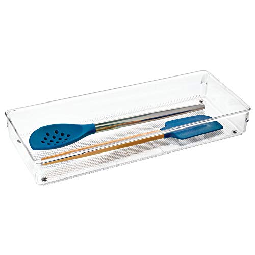 iDesign Linus Plastic Kitchen Drawer Organizer for Silverware, Spatulas, Cutlery, Gadgets, Office Supplies, Cosmetics, 6" x 15" x 2" - Clear