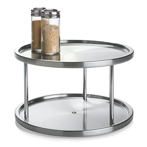 Lovotex 2 Tier Lazy Susan Stainless Steel 360 Degree Turntable – Rotating 2-Level Tabletop Stand for Your Dining Table, Kitchen Counters and Cabinets – Turning Table Spice Rack Organizer Tray