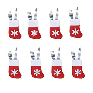 Auony 8pcs Christmas Snowflake Stockings Dinner Flatware Holder Tableware Silverware Cutlery Holder Christmas Party Decoration