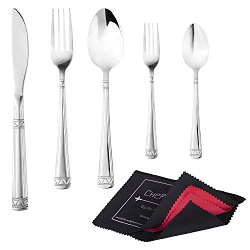 18/10 Stainless Steel 20-Piece Silverware Set for 4 + Premium Silverware Polishing Cloth | Dishwasher Safe | Fork, Spoon & Knife | Mirror Polished | Cooking & Eating Utensils By CheF SONU