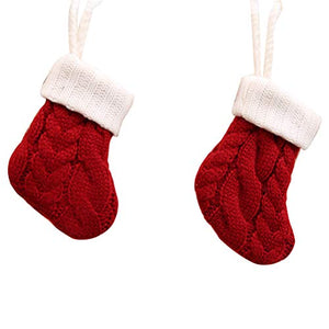 4Pcs Christmas Sock Party Decorations Tableware Cutlery Silverware Holders Candy Pouch Bag Hanging Mini Xmas Knitted Santa Sock