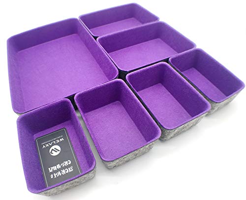 Welaxy Office Drawer Organizers Bins Storage bin Drawers dividers, Pack of 7 (Violet)