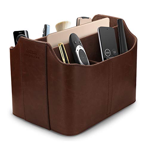 Londo Leather Remote Control Organizer and Caddy with Tablet Slot - Dark Brown