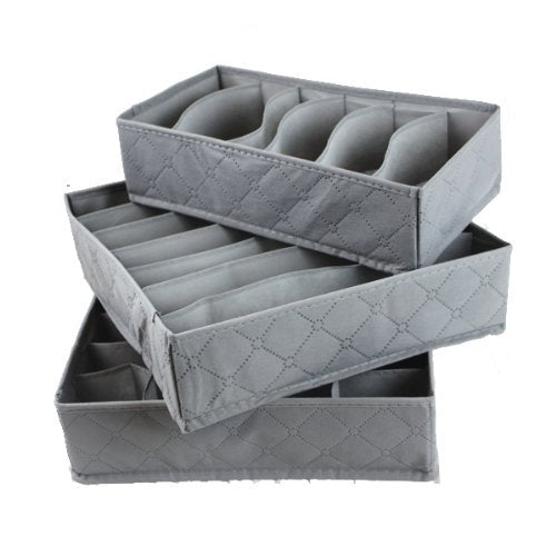 2015 3 Pcs, 24-Cell, 7-Cell, 6-Cell Underwear Socks Ties Bra Drawer Organizer Storage Box,Bamboo Charcoal Abosrbs Moisture and Smell