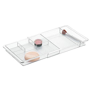 iDesign Clarity Plastic Expandable Drawer Organize for Vanity, Bathroom, Kitchen, Desk, Expands up to 18.5 Inches, Clear