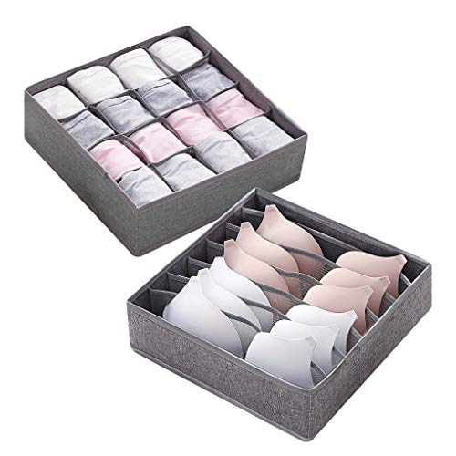 KIMIANDY Foldable Closet Fabric Dresser Drawer Organizer Divider Cloth Storage Box Baskets Bins Containers for Clothes, Underwear, Bras, Socks, Lingerie, Clothing, Set of 2