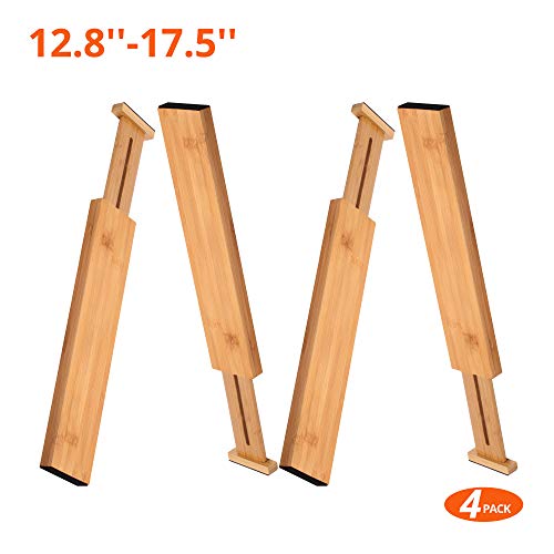 100% Natural Bamboo Adjustable Short Size Kitchen Drawer Dividers(12.8"-17.5") Pack of 4.by:Luckyshe