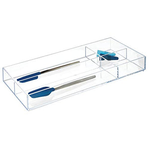 InterDesign Clarity Kitchen Drawer Organizer for Silverware, Spatulas, Gadgets - X-Large, 8" x 16" x 2", Clear