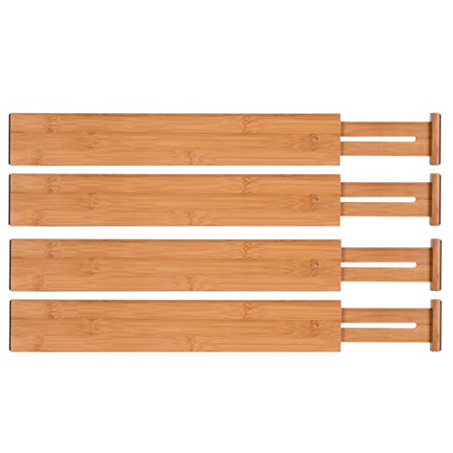 BAMSIRA Bamboo Kitchen Drawer Dividers Expandable Adjustable Drawer Organizer Dividers Adjust From 22" to 17½" Set of 4