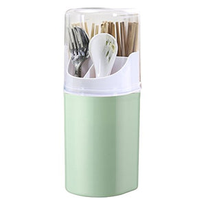 Liitrton Detachable Flatware Caddy Holder 4 Compartment Plastic Kitchen Utensil Holder with Cover for Cutlery Set (Green)
