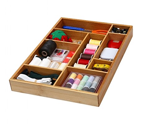 YBM HOME Bamboo Drawer Organizer with 9 Compartment Organization Tray for Sewing, Craft, Office, Bathroom and Kitchen, 337