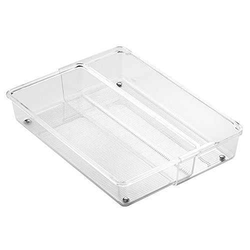 iDesign Linus Expandable Kitchen Drawer Organizer for Silverware, Spatulas, Gadgets - 12" x 6" x 2.5", Clear