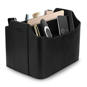 Londo Leather Remote Control Organizer and Caddy with Tablet Slot - Black