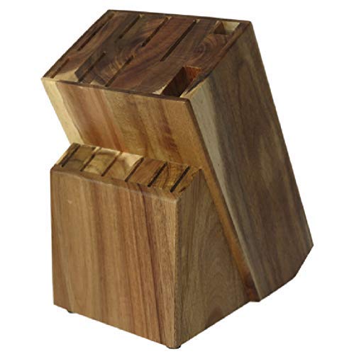 15 Slot Kitchen Knife Holder - Acacia Wood Knife Block Without Knives By Coninx - Universal Knife Storage And Holder Organizer - Wooden Knife Block (Acacia)