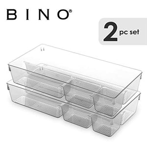 BINO Multi-Purpose Plastic Drawer Organizer (Clear, 4 Section Deep - 2 Pack)