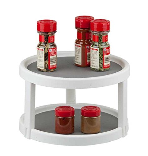 Deluxe 2 Tier Lazy Susan Turnable Gripped Cabinet Spice Rack Organizer