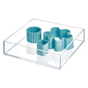 iDesign Clarity Kitchen Drawer Organizer for Silverware, Spatulas, Gadgets - Medium, 8" x 8" x 2", Clear