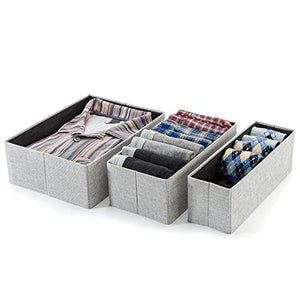 Creative Scents Foldable Closet Underwear Organizer Drawer Divider - Set of 3 - Strong Fabric Storage Baskets for Socks, Ties, Scarves, Tshirt and Baby Clothes, Also Ideal for Mens Cloth Gray