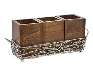 Wood Three Section Cutlery Caddy Organizer Nest by Godinger - Silver