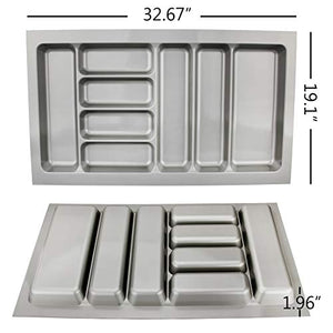 8 compartments Cutlery Tray Insert Utensil Drawer Divider Organiser 900mm Width Cabinet ABS Plastic Gray Adjustable