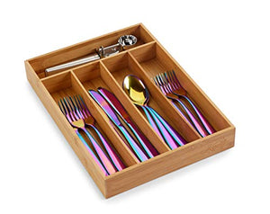Drawer Organizer By Kozy Kitchen| 100% Organic Bamboo| Premium Cutlery and Utensil Tray| Perfect For The Kitchen, Bathroom, Desk, etc.| Kitchen Drawer Divider with 4 Compartments