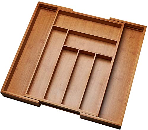 Handy Laundry Bamboo Kitchen Drawer Organizer - Adjustable Wood Drawer Dividers Fits Snugly into Kitchen Drawer. Flatware, Cutlery and Utensil Tray is Also a Great Drawer Organizer Around The Home.