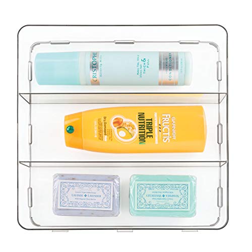 iDesign Clarity BPA-Free Plastic Interlocking Divided Organizer Storage Tray for Drawers, Bathroom, Countertop, Vanity - 3 Compartment, Clear