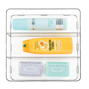 iDesign Clarity BPA-Free Plastic Interlocking Divided Organizer Storage Tray for Drawers, Bathroom, Countertop, Vanity - 3 Compartment, Clear