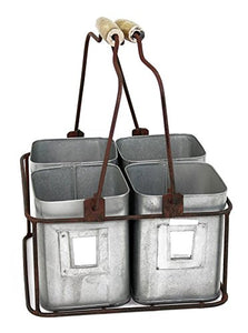 Colonial Tin Works Metal Four Tin Organizer with Handles, 9” x 9” x 5½” ”, Galvanized Gray Green Rust