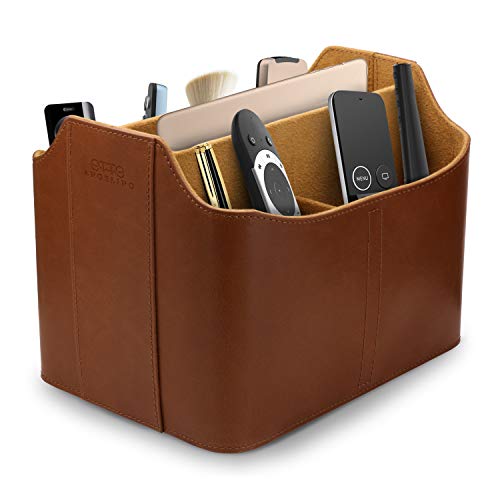 Londo Leather Remote Control Organizer and Caddy with Tablet Slot - Light Brown