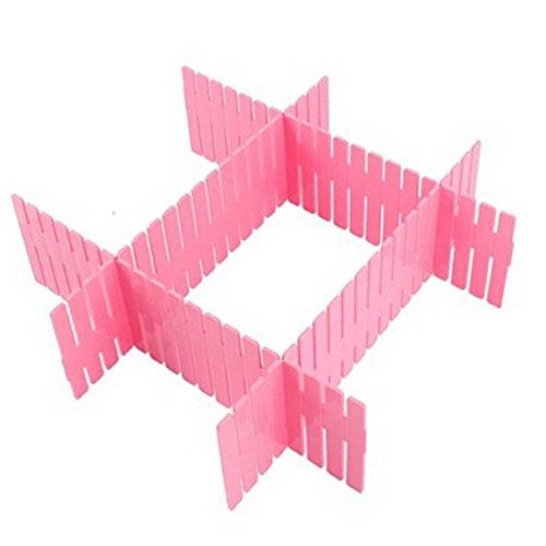 Woreach 8pcs DIY Plastic Grid Drawer Divider, Adjustable Drawer Divider Pink Closet Organizers for Makeup Socks Underwear Scarves