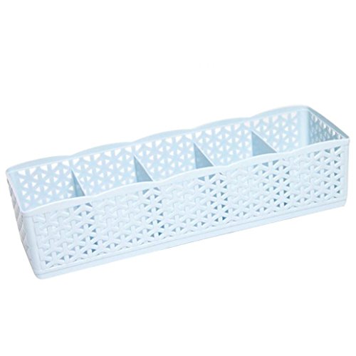 Honghong Plastic Five Cells Drawer Divider Necktie Socks Underwear Cosmetic Organizer Storage Box (Blue)