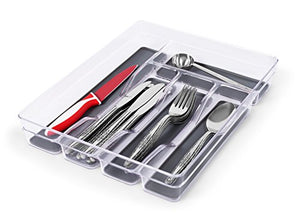 Internet's Best Kitchen Drawer Utensil Organizer Tray | Spoons Knives Forks Silverware Flatware | Acrylic Plastic Storage Containers with Silicone Lining Bottoms & Nonskid Feet | Cutlery 5 Sections