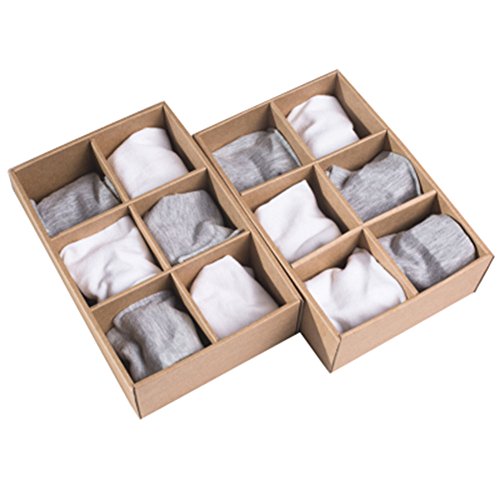 Fankeshi Kraft Paper Closet Underwear Organizer, Foldable Storage Box Drawer Divider Kit Set of 3 (2 Pices (6 Gird))