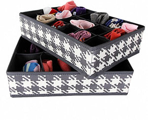 uxART Socks Ties Bra Underwear Organizer Drawer Divider 2 Set,Closet Nylon Foldable Dustproof Storage Box - Houndstooth