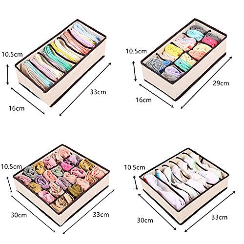 SuperStores 4PCS Hot Selling Nonwoven Beige Storage Box Container Drawer Divider Lidded Closet Boxes For Ties Socks Bra Underwear Organizer