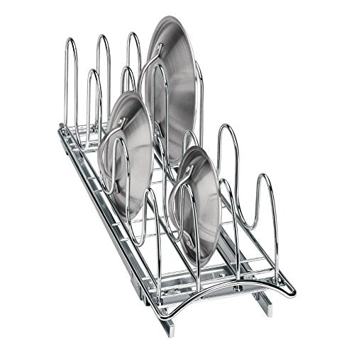 Lynk Professional Roll Out Pan Lid Holder and Pull Out Kitchen Cabinet Organizer Rack, 7.25w x 21d x 9h -inch, Chrome