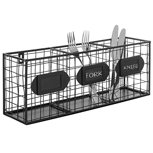Black Metal Wall Mounted Mail Sorter/Kitchen Storage Basket/Pantry Organizer w/Chalkboard Labels